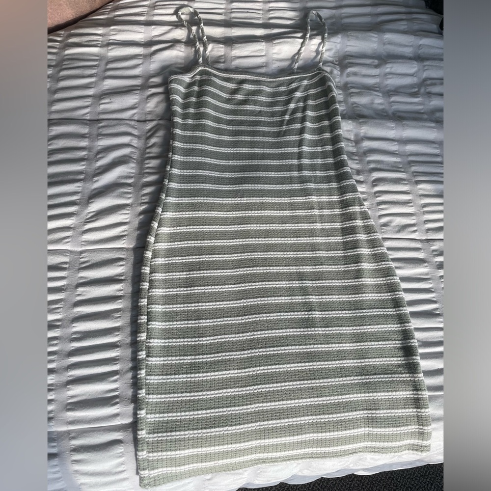 Green and white striped dress